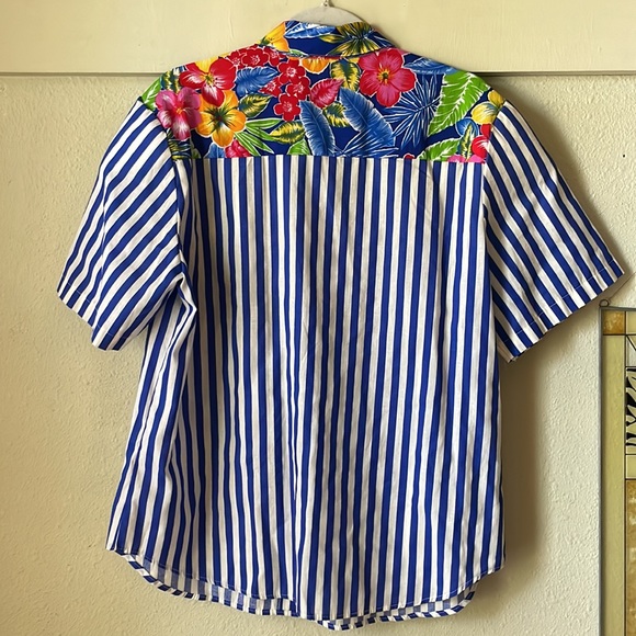 Vintage Cape Cod Sportswear tropical stripe & floral print button down blouse - Picture 7 of 7